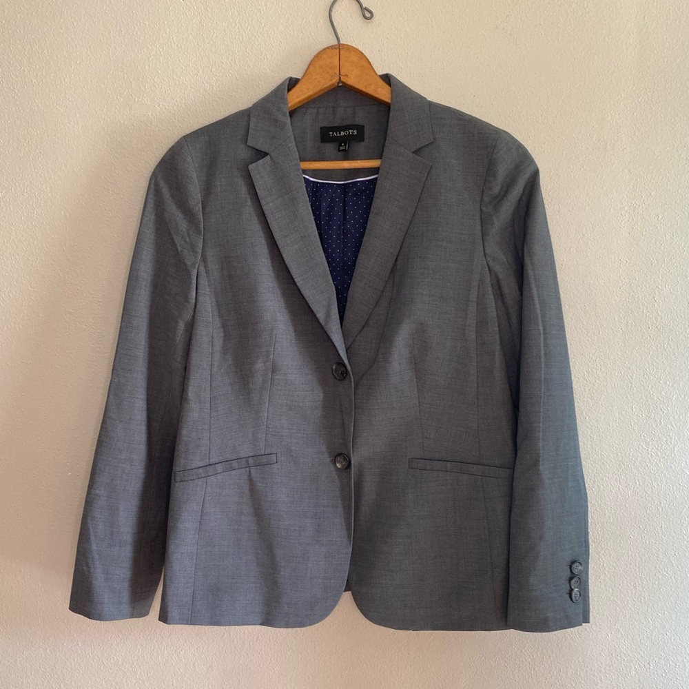 Talbots Gray Wool Collared Button Front Jacket Bl… - image 2